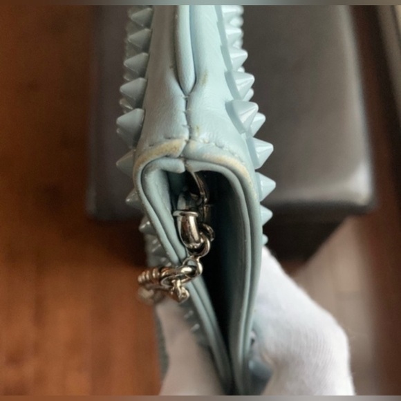 Auth CHRISTIAN LOUBOUTIN Purse LOUBIPOSH Spiked Crossbody Shoulder Bag Blue - Picture 7 of 13